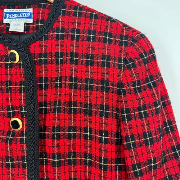Pendleton VTG Wool Blazer Red Black Plaid Gold Button Blazer Size 8 Clueless - Picture 3 of 9